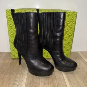 Gianni Bini Womens Black Leather Platform Stiletto Ankle Boots Sz 10 Pull-on NIB
