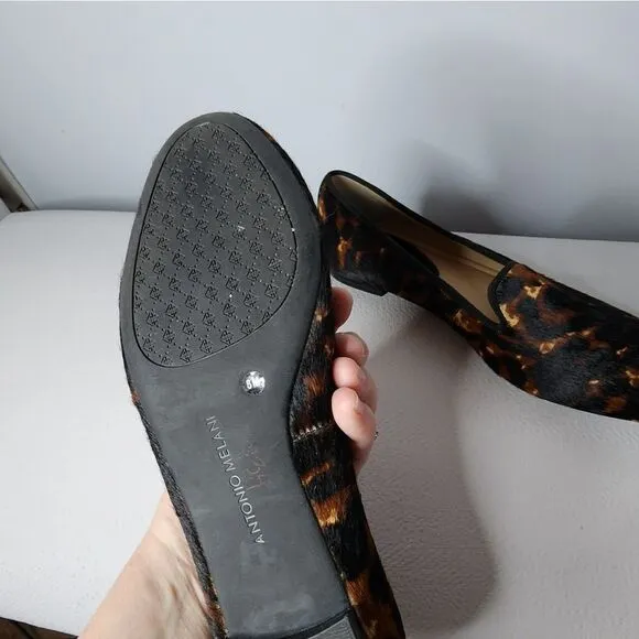 GIGI Antonio Melani  Slip On Loafers Flats Brown Real Bovine Hair Shoes Size 8 M