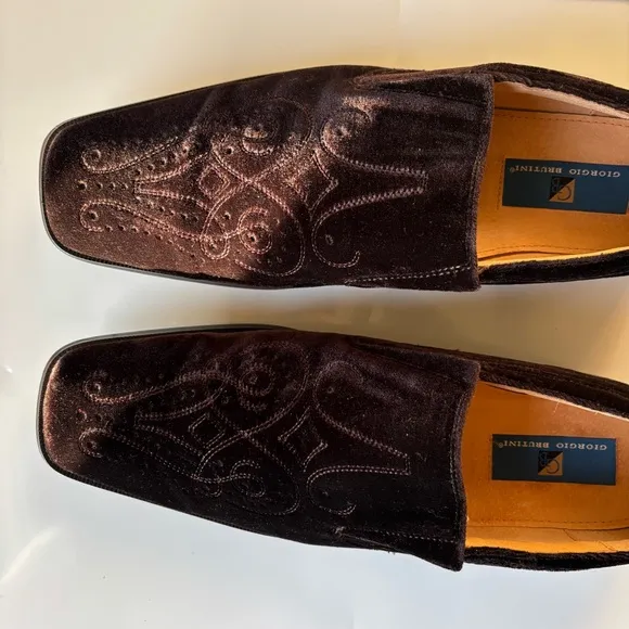 Giorgio Brutini Men’s Loafers Size 13 Brown Suede Leather Embroidered 159152