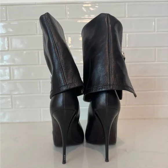 Giuseppe Zanotti Black Leather Foldover Zipper High Heel Ankle Boots size 40