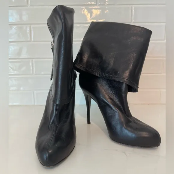 Giuseppe Zanotti Black Leather Foldover Zipper High Heel Ankle Boots size 40