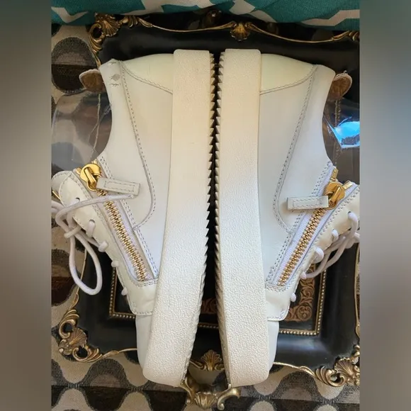 Giuseppe Zanotti Italian Luxury Brand Women’s White &amp; Gold Sneakers,Size 8US