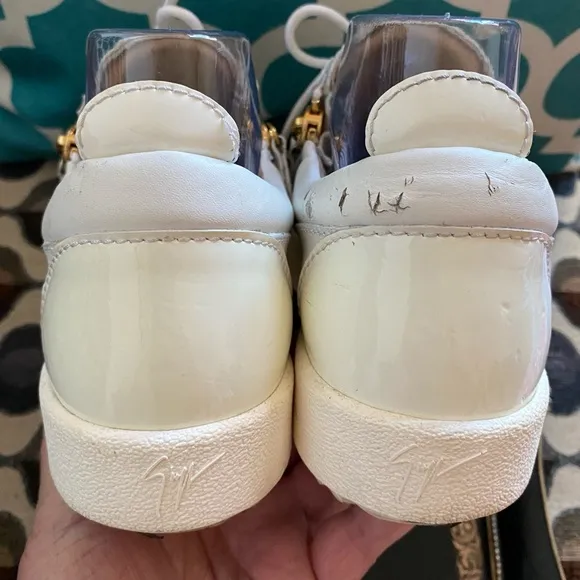 Giuseppe Zanotti Italian Luxury Brand Women’s White &amp; Gold Sneakers,Size 8US