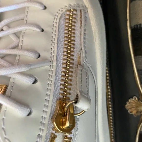 Giuseppe Zanotti Italian Luxury Brand Women’s White &amp; Gold Sneakers,Size 8US