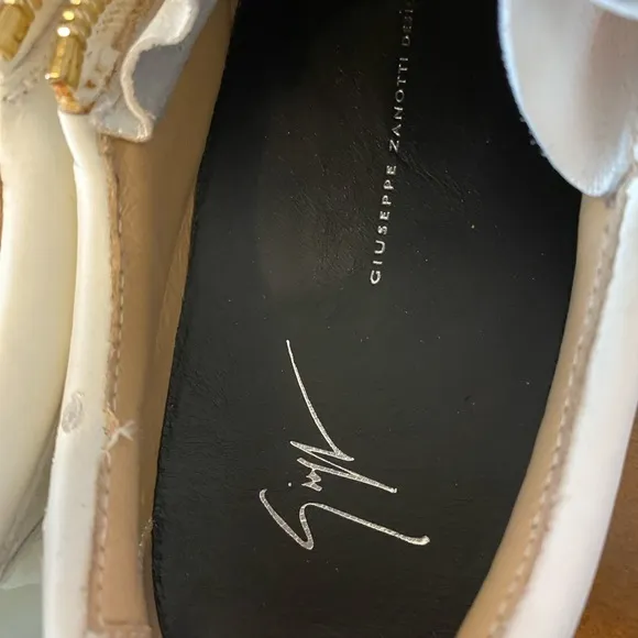 Giuseppe Zanotti Italian Luxury Brand Women’s White &amp; Gold Sneakers,Size 8US