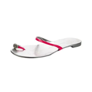 Giuseppe Zanotti Pink Rhinestone Toe Strap Flat Leather Sandal US 8