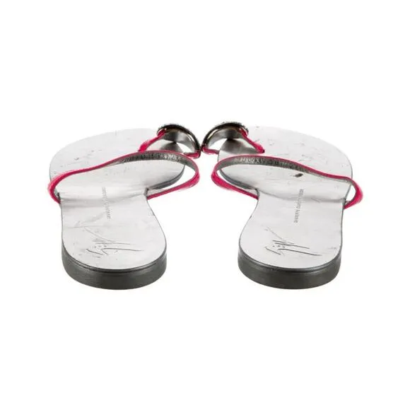 Giuseppe Zanotti Pink Rhinestone Toe Strap Flat Leather Sandal US 8