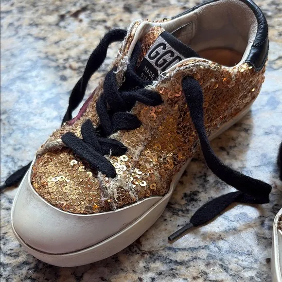 Golden Goose Gold and Black Sequin Sneakers