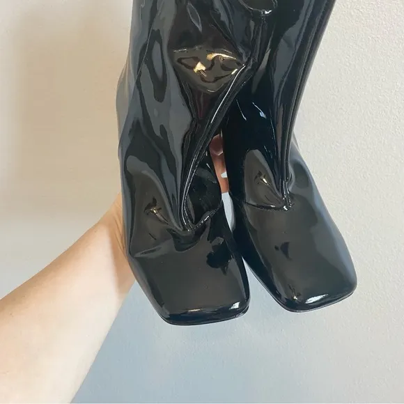 Good American Black Patent Leather Square Toe Pull On Boots Size 10