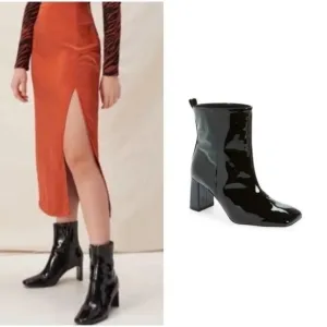 Good American Black Patent Leather Square Toe Pull On Boots Size 10