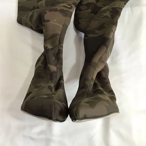 Good American Green Camo Neoprene High Kickstand Over The Knee Boots Size 9