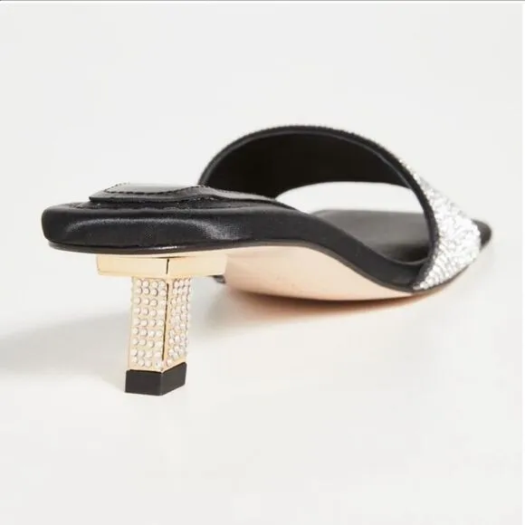 Good American Kickstand Kitten Heel Glitter Square Toe Slide Sandals Size 10