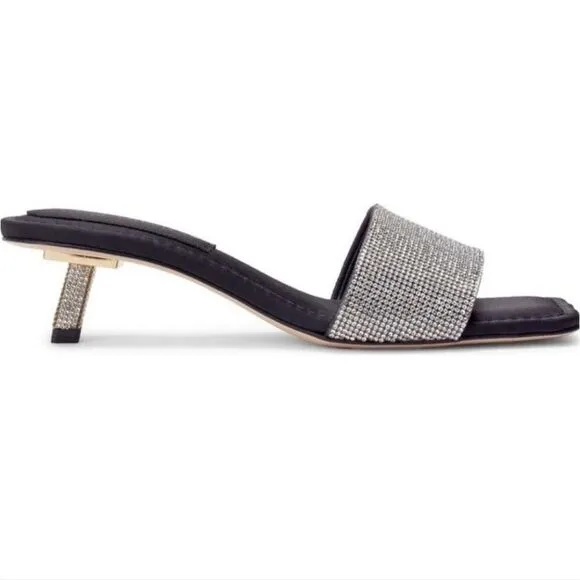 Good American Kickstand Kitten Heel Glitter Square Toe Slide Sandals Size 10