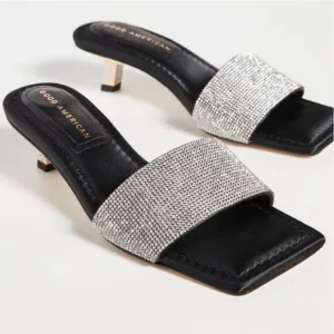 Good American Kickstand Kitten Heel Glitter Square Toe Slide Sandals Size 10
