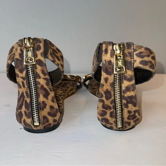 Good American Leopard Print Ankle Strap Square Toe Sandals 8.5 gold chain