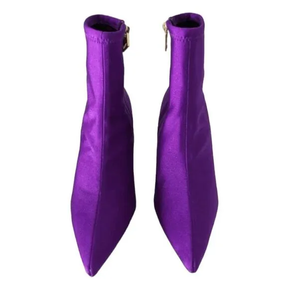 Good American High Kickstand Neoprene Heeled Ankle Boots Purple Gold Heel 7.5