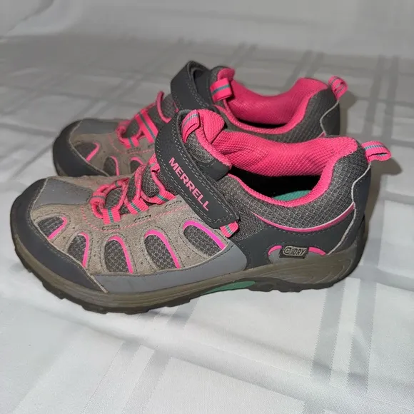 Gray and Pink Sneakers with Velcro Strap and Rubber Sole