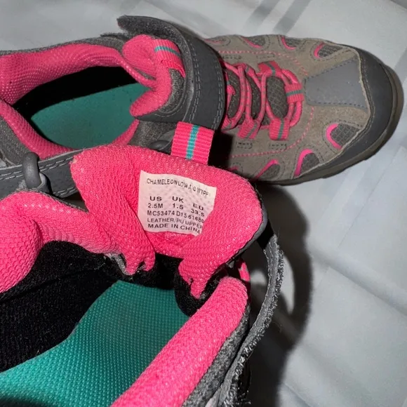 Gray and Pink Sneakers with Velcro Strap and Rubber Sole
