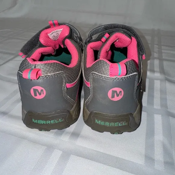 Gray and Pink Sneakers with Velcro Strap and Rubber Sole