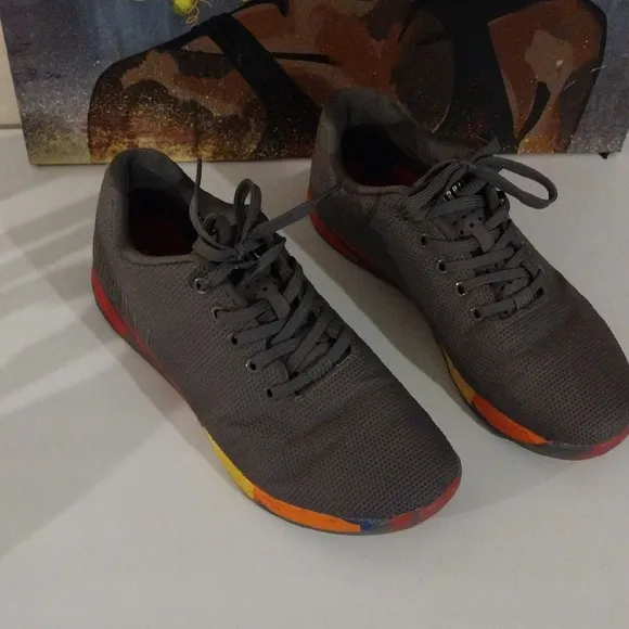 Gray and Yellow Sneakers with Vibrant Sole