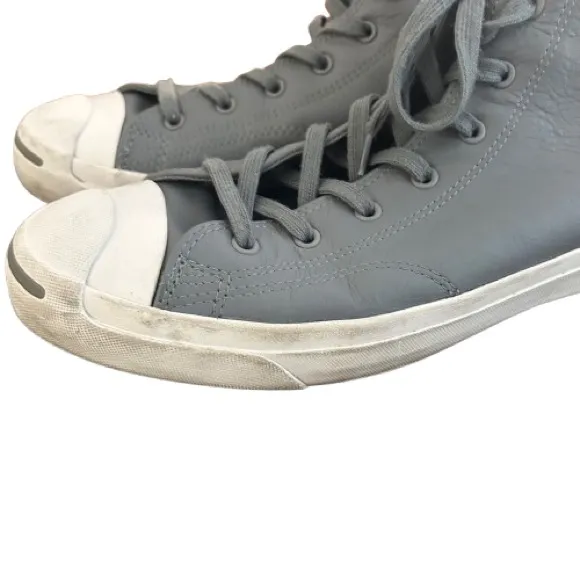 GUC Converse Jack Purcell Signature Leather Gray High-Top Sneakers. Size 12