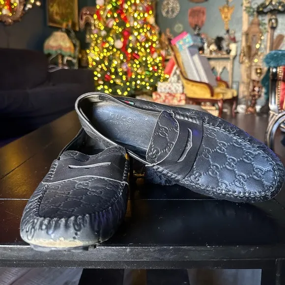 Gucci Black Guccissima Leather PennyLoafers Size 8 Men