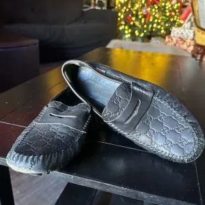 Gucci Black Guccissima Leather PennyLoafers Size 8 Men