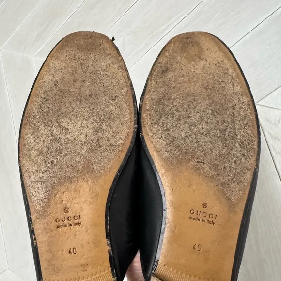 Gucci Black Leather Slides with Gold Detail