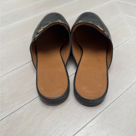 Gucci Black Leather Slides with Gold Detail