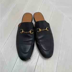 Gucci Black Leather Slides with Gold Detail