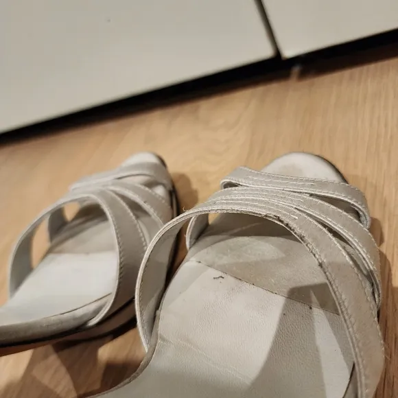 GUCCI Grey Satin Debra Ankle Strap Sandals Bamboo Heel