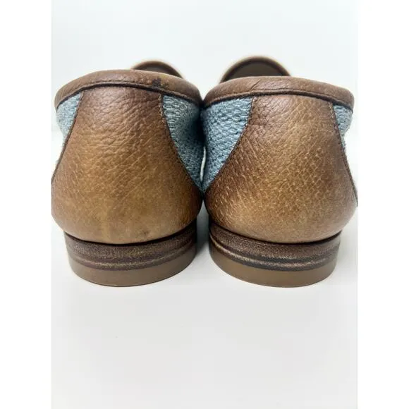 Gucci Horsebit Raffia Blue Loafers, Size 7