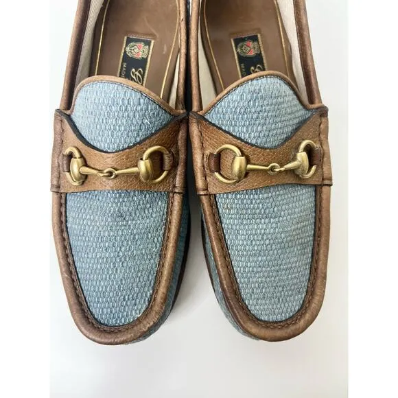 Gucci Horsebit Raffia Blue Loafers, Size 7