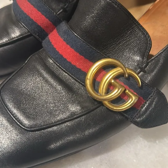 GUCCI Marmont Leather Pearl Heeled Loafers Size 37/7