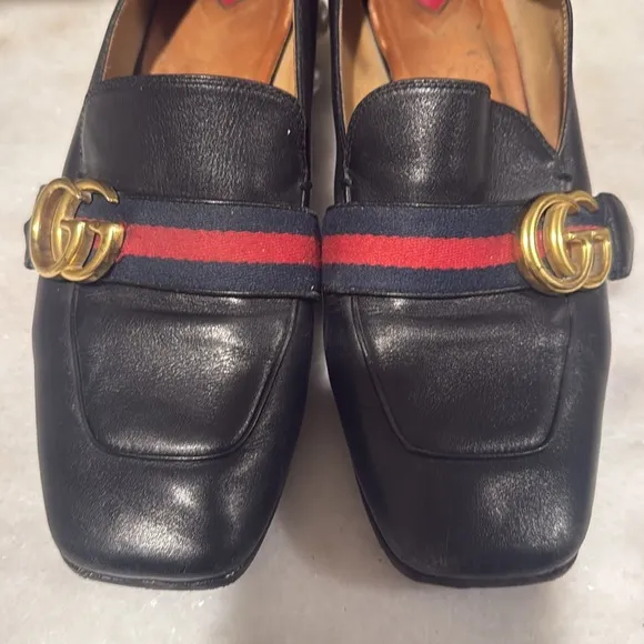 GUCCI Marmont Leather Pearl Heeled Loafers Size 37/7