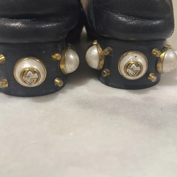 GUCCI Marmont Leather Pearl Heeled Loafers Size 37/7