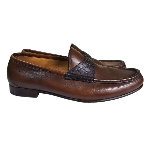 Gucci Mens Brown Leather Loafers 9.5 Made In Italy Classic Slip-On Quiet Luxury
