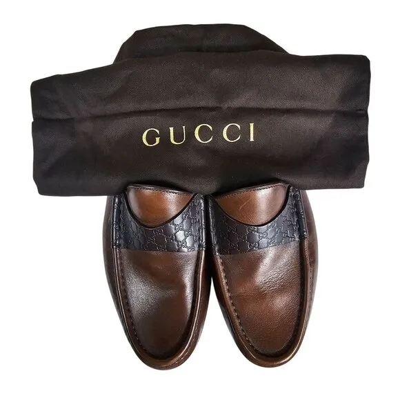 Gucci Mens Brown Leather Loafers 9.5 Made In Italy Classic Slip-On Quiet Luxury