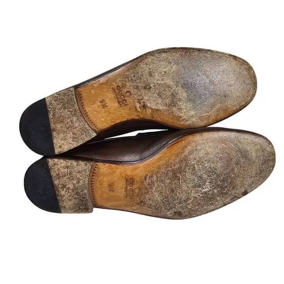 Gucci Mens Brown Leather Loafers 9.5 Made In Italy Classic Slip-On Quiet Luxury