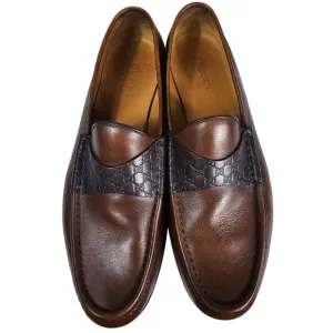 Gucci Mens Brown Leather Loafers 9.5 Made In Italy Classic Slip-On Quiet Luxury