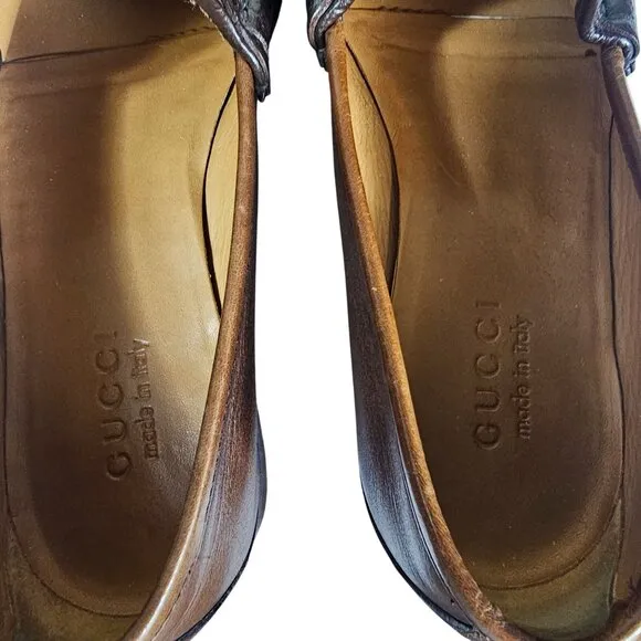 Gucci Mens Brown Leather Loafers 9.5 Made In Italy Classic Slip-On Quiet Luxury