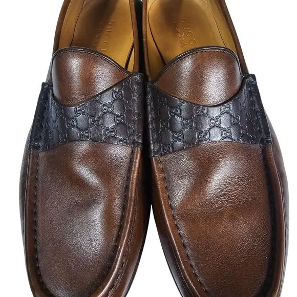 Gucci Mens Brown Leather Loafers 9.5 Made In Italy Classic Slip-On Quiet Luxury