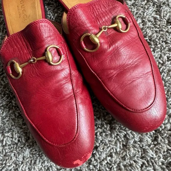 Gucci red leather mules horsebrit