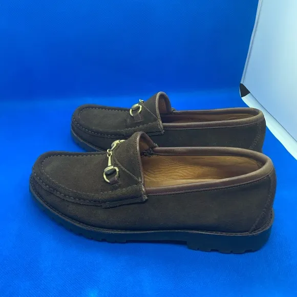 Gucci vintage horseshoe brown suede loafers 5 1/2