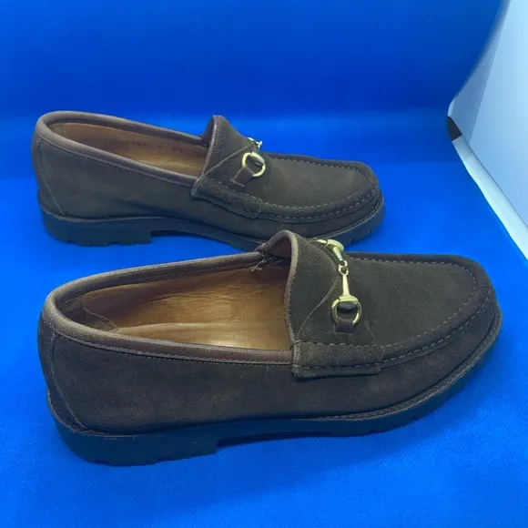 Gucci vintage horseshoe brown suede loafers 5 1/2