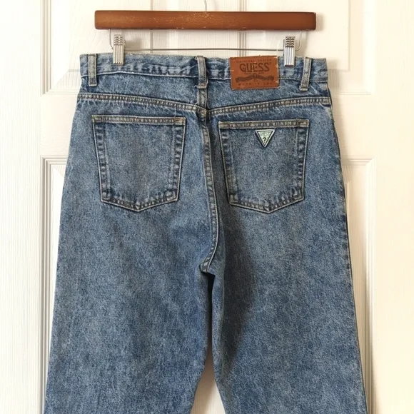 Guess 80's Vintage High Waisted Medium Acid Wash Slim Tapered Leg Mom Jeans 32
