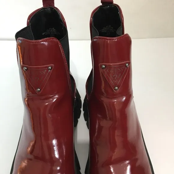 Guess Hestia Chelsea Medium Red Chink Sole Platform Pull on Ankle boots