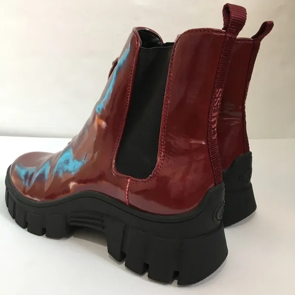 Guess Hestia Chelsea Medium Red Chink Sole Platform Pull on Ankle boots