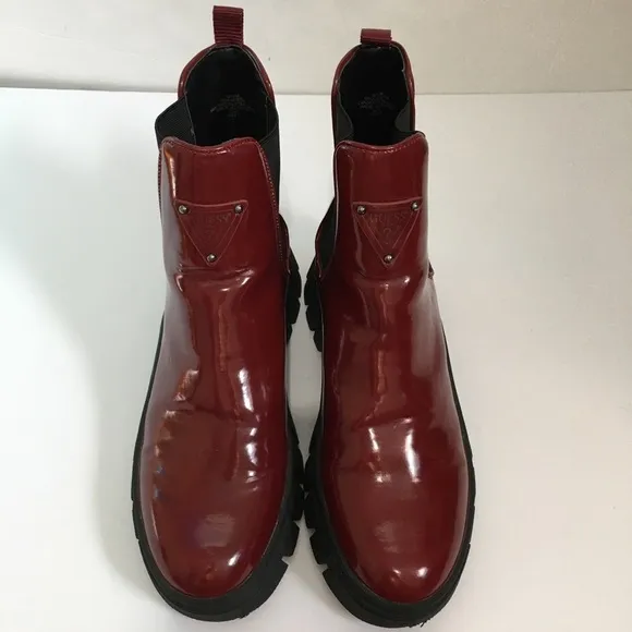 Guess Hestia Chelsea Medium Red Chink Sole Platform Pull on Ankle boots