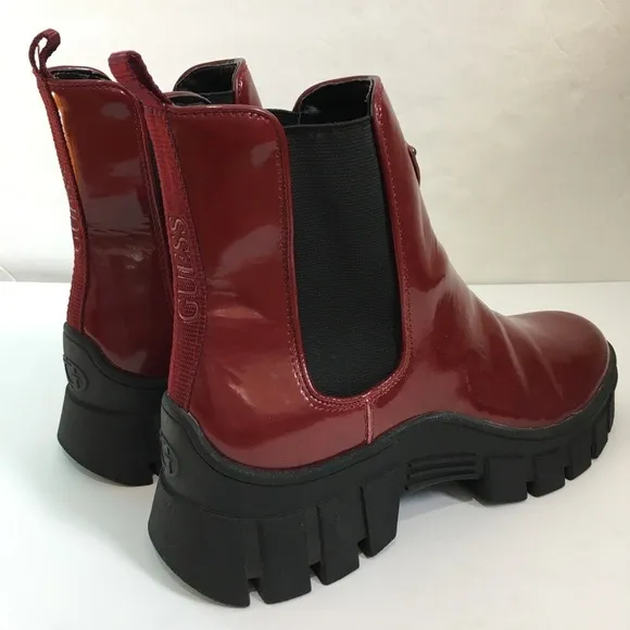 Guess Hestia Chelsea Medium Red Chink Sole Platform Pull on Ankle boots